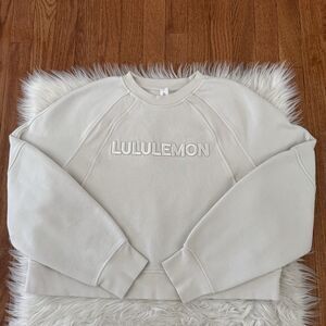 Lululemon Scuba Oversized Pullover Wordmark Embroidered Size M/L Bone Crewneck